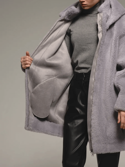 Шуба чебурашка из шерсти, серая, Severina