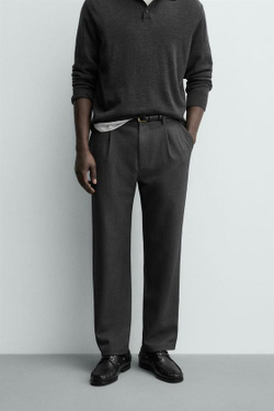 ZARA БРЮКИ STRAIGHT FIT КОМФОРТНОЙ ПОСАДКИ, СЕРЫЙ