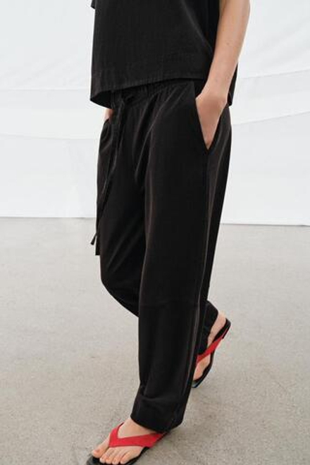 ZARA БРЮКИ WIDE-LEG ИЗ ПЛОТНОГО ХЛОПКА, ЧЕРНЫЙ