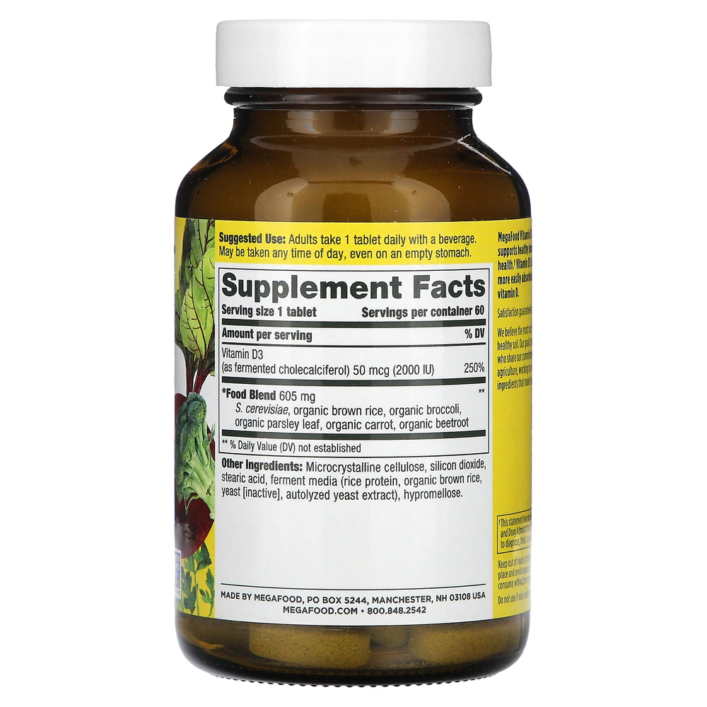 MegaFood, витамин D3, 2000 МЕ (50 мкг), 60 таблеток