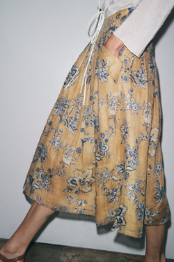 ZARA ЮБКА С ЦВЕТОЧНЫМ ПРИНТОМ ИЗ РАМИ — ZW COLLECTION, СЛОНОВАЯ КОСТЬ