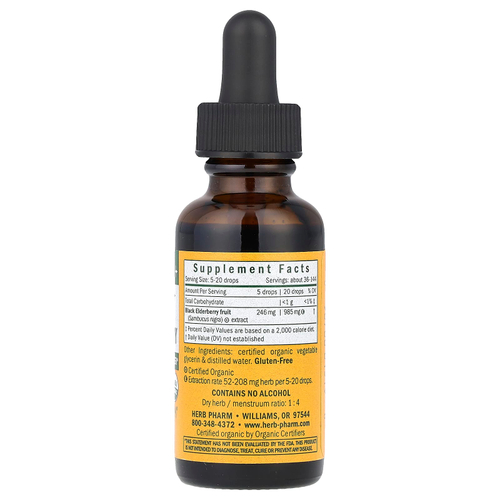 Herb Pharm, чёрная бузина для детей, без спирта, 30 мл