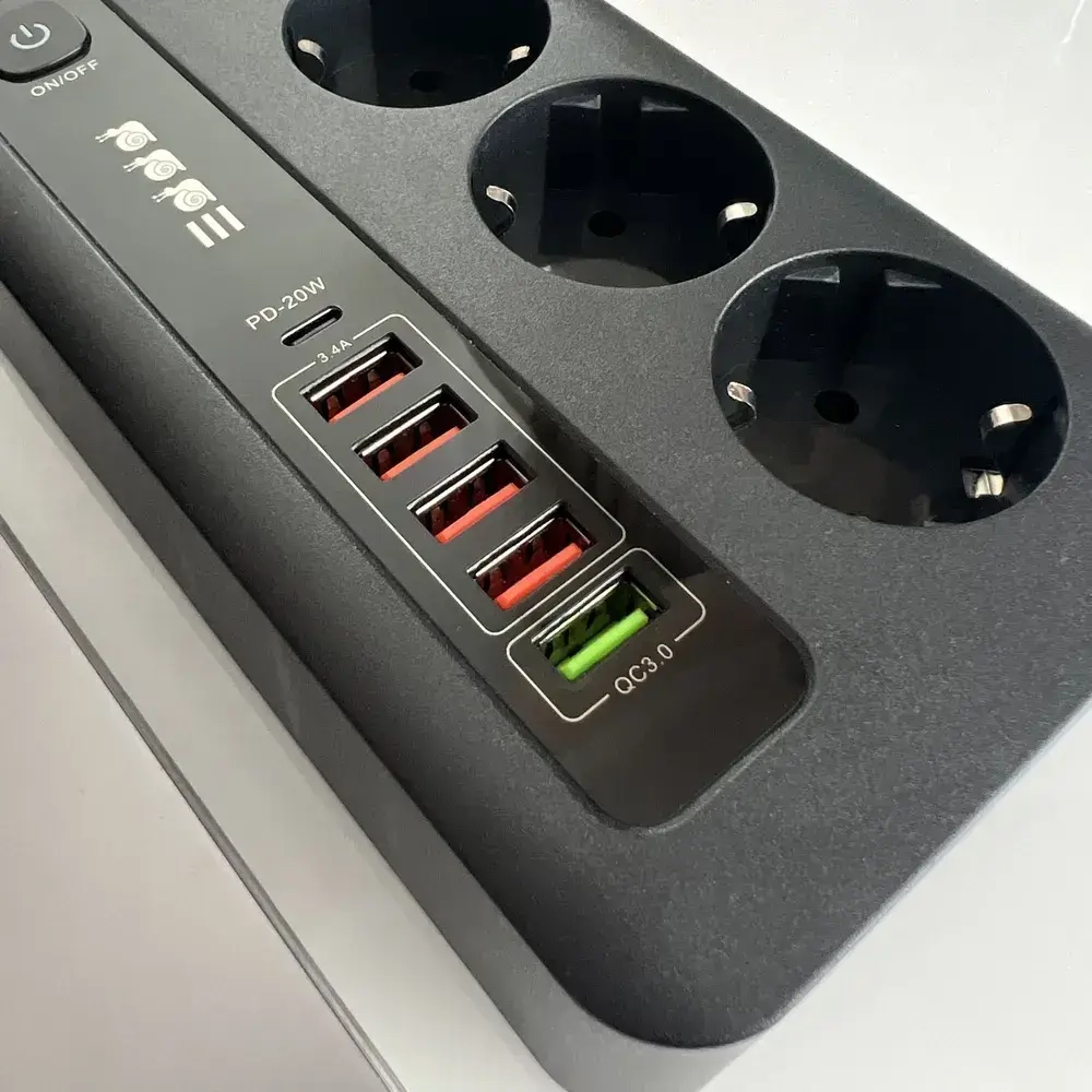 Сетевой фильтр с предохранителем, быстрая usb и type-c зарядка, пилот удлинитель для компьютера с заземлением, 2 метра