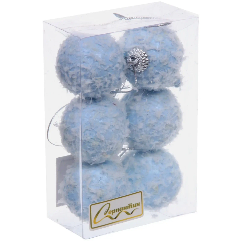 Новогодние шары «Воздушные перья» 4 см (набор 6 шт), голубой