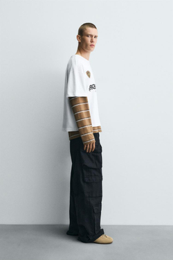 ZARA ФУТБОЛКА С КОМБИНИРОВАННЫМИ ПРИНТАМИ, БЕЛЫЙ