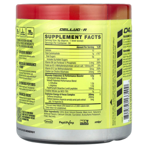 C4 / Cellucor, C4® Original, предтренировочный комплекс, Hawaiian Punch®, Fruit Juicy Red®, 270 г (9,5 унции)