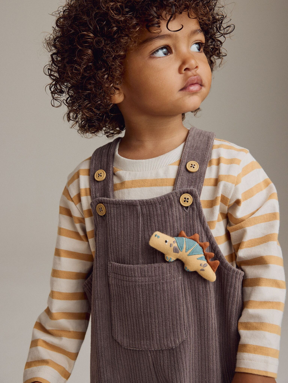 Лонгслив и комбинезон вельветовый в комплекте для мальчика Next B16-597, Коричневый, Светло-желтый