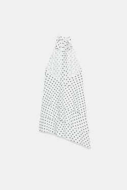 ZARA ПЛАТЬЕ ХАЛТЕР В ГОРОШЕК, БЕЛЫЙ/ЧЕРНЫЙ