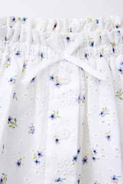 ZARA ЮБКА-ШОРТЫ С ВЫШИВКОЙ И ЦВЕТОЧНЫМ ПРИНТОМ, БЕЛЫЙ