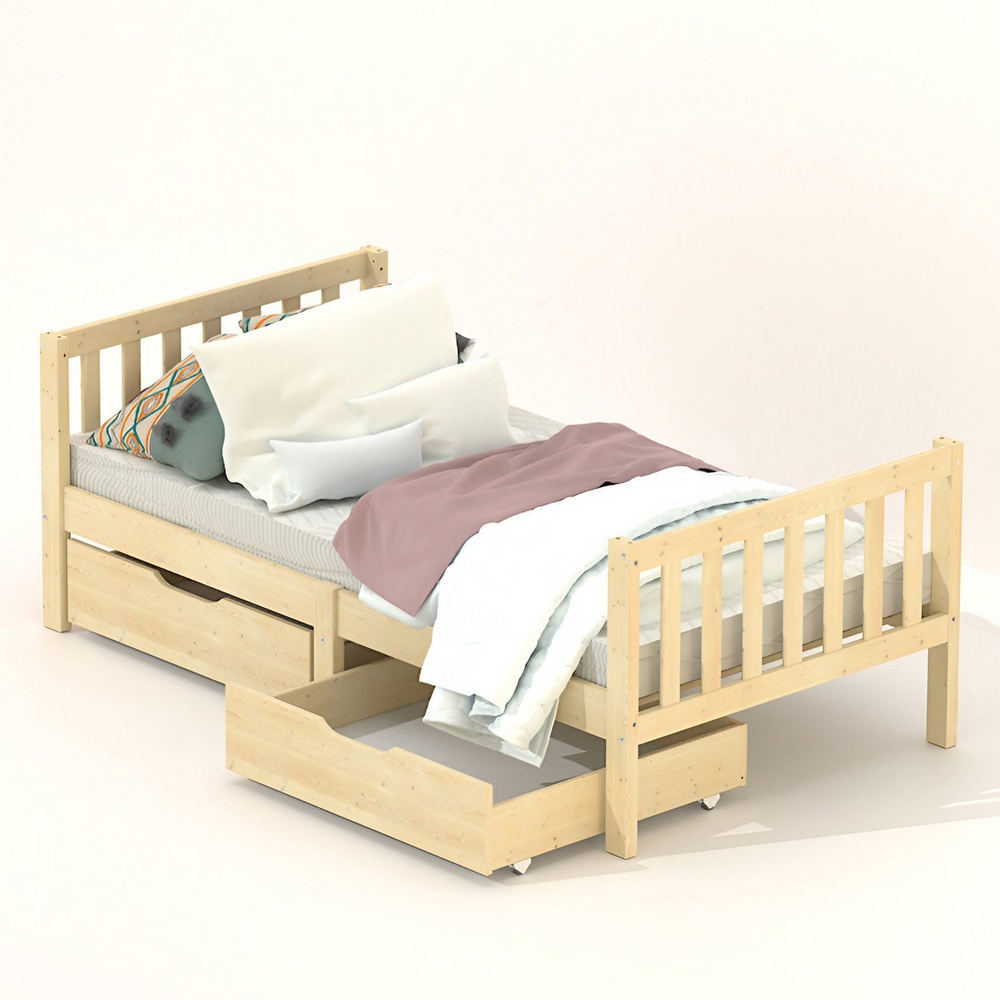 Кровать односпальная Фиона 160*80 см с настилом из массива сосны, в лаке