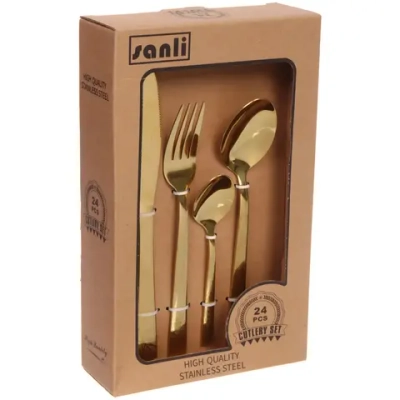 Набор столовых приборов «SANLI» 24шт (6ножей, 6вилок, 6ст.ложек, 6ч.ложек), цвет золото