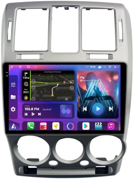 Магнитола для Hyundai Getz 2002-2011 (рамка серебро) - FarCar XXL3072-2M QLED+2K, Android 12, ТОП процессор, 8Гб+256Гб, CarPlay, 4G SIM-слот
