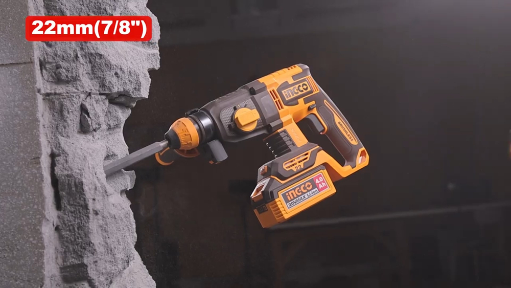 Аккумуляторный бесщеточный перфоратор SDS-Plus INGCO CRHLI212282 INDUSTRIAL 20 В 2 Дж 2x4 Ач