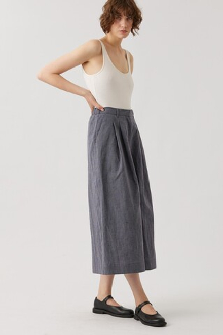 Кюлоты из серого льна в полоску