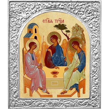 Святая Троица. Маленькая икона в серебряной раме. 4,5 х 5,5 см.