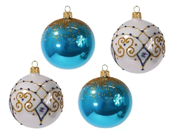С1790/2 Набор стеклянных шаров Тайна 4 шт., 75 мм., голубой, Ёлочка