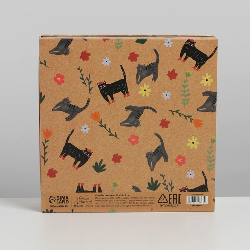 Коробка складная «Кошки», 26 х 26 х 8 см