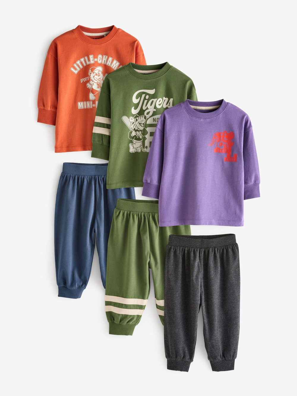 Пижама для мальчика Next 399-482, 3 шт., Зеленый, Сиреневый, Кирпичный