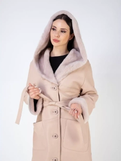 Дубленка зима натуральная с капюшоном длинная