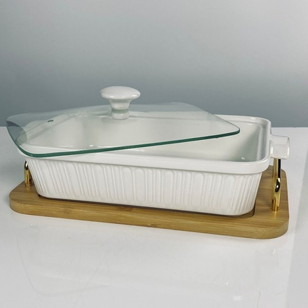 Lenardi 142-158 Прямоугольное блюдо для запекания 36см с крышкой на подставке в под.уп.(х6)Фарфор