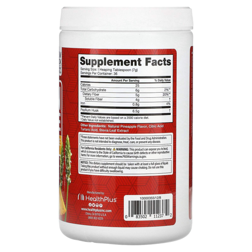 Health Plus, "Чистка кишечника", средство для чистки толстого кишечника, подслащенное стевией, с освежающим ананасовым вкусом, 9 унций (255 г)