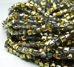 БВ054ДН4 Хрустальные бусины квадратные, прозрачный с золотым металлик AB, 4 мм, кол-во: 44-45 шт.