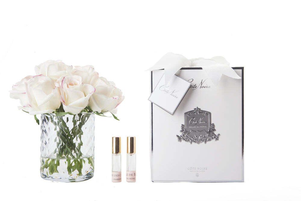 Ароматизированная роза в прозрачной вазе Cote Noire Herringbone Flower Clear blush