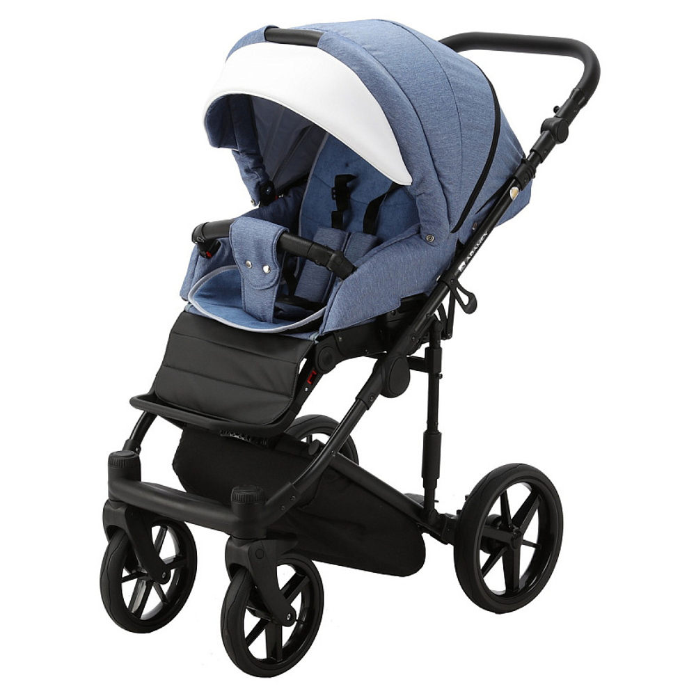 Детская коляска Adamex Amelia 2 в 1 AM239-TIP (ГОЛУБ.ДЖИНС.ТК.+БЕЛАЯ КОЖА)