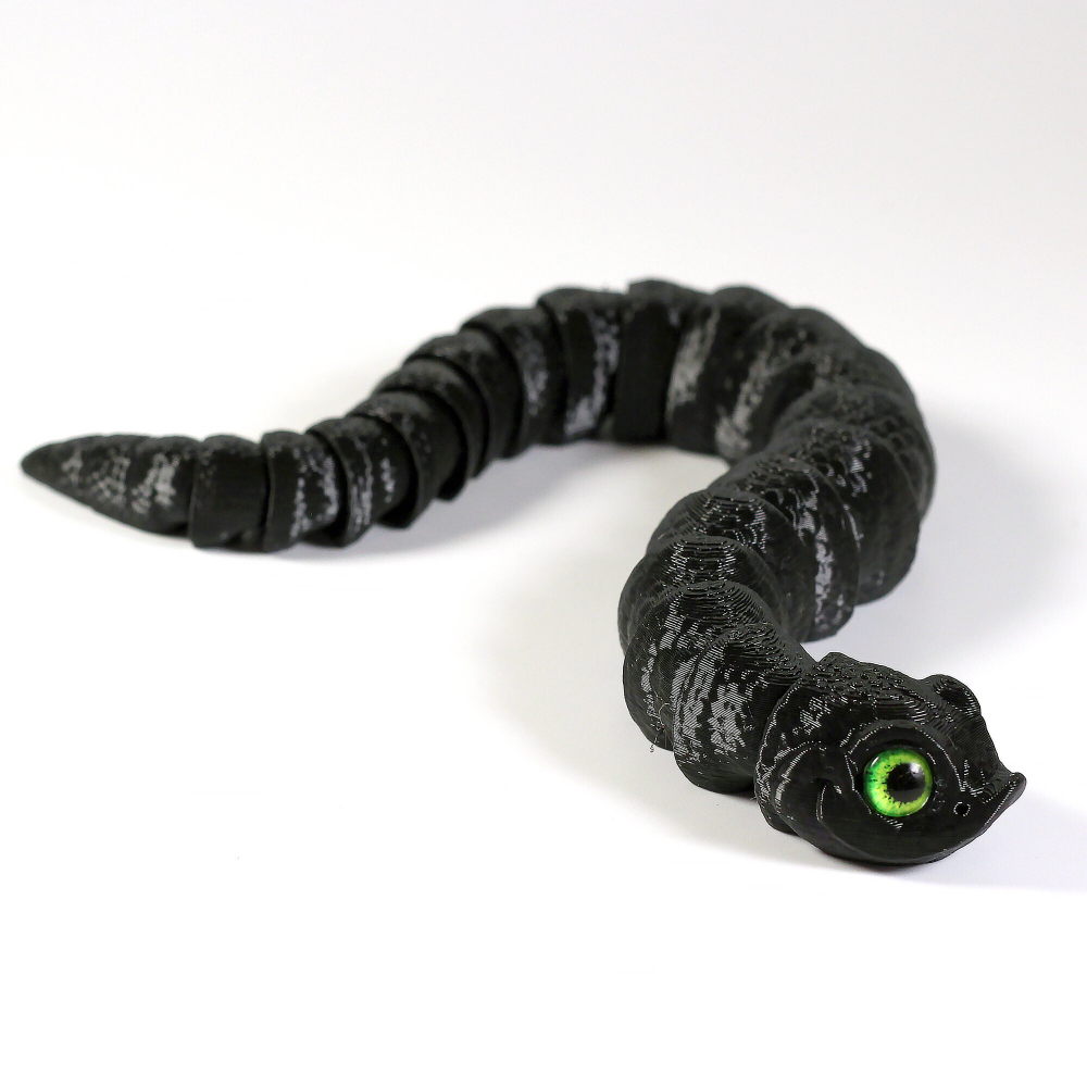 Гибкая игрушка-антистресс, змея с глазами,3D печать, 27 см., черная