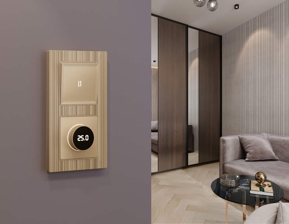 AP6058 Лицевая панель ALFA (Шампань) для терморегулятора теплого пола с цифровым дисплеем QUANT