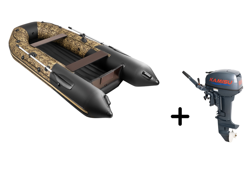 Таймень NX 3400 НДНД PRO камыш-черный + KAMISU T 9.9 BMS (комплект лодка + мотор)