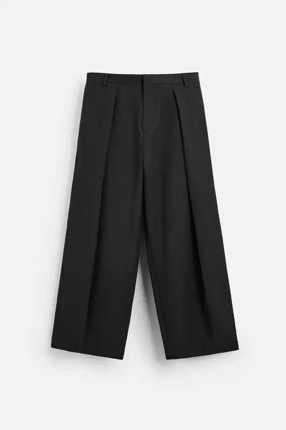 ZARA БРЮКИ WIDE-LEG СО СКЛАДКАМИ, ЧЕРНЫЙ