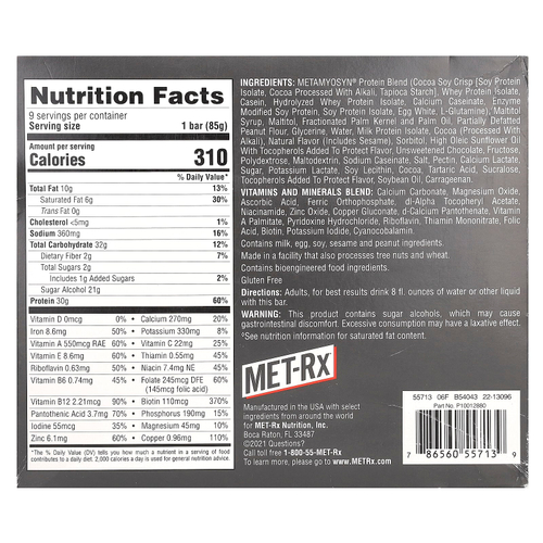 MET-Rx, Protein Plus Bar, батончик с арахисовой пастой, 9 шт. по 85 г (3 унции)