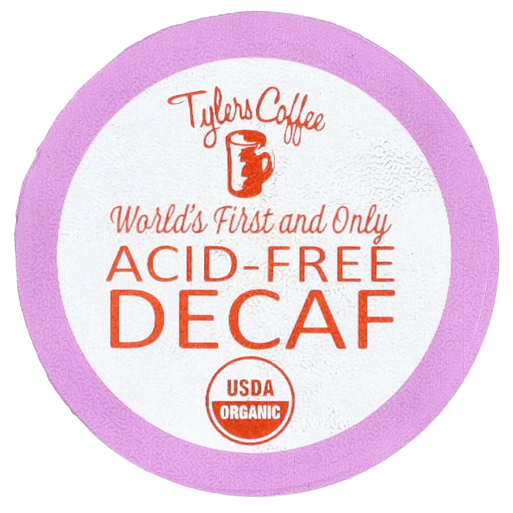 Tylers Coffees, Бескислотный органический кофе без кофеина, 16 порционных кофейных капсул, по 8 г