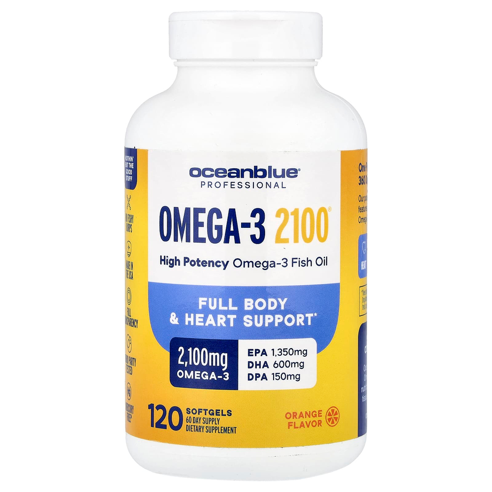 OceanBlue, Professional, омега-3 2100®, высокоэффективный продукт, апельсин, 120 капсул (1050 мг в 1 капсуле)