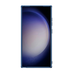 Чехол с вставками из кожи синего цвета от Nillkin для Samsung Galaxy S24 Ultra, с откидной металлической крышкой для камеры, серия CamShield Prop Leather Case
