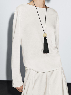 Massimo Dutti Свитер с воротником лодочкой из смесовой шерсти, натуральный