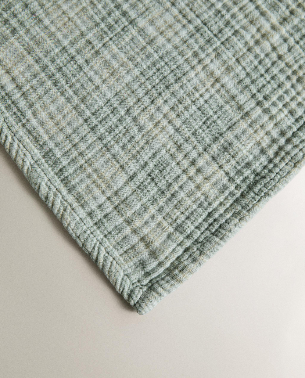 Zara Home плед из хлопка, зелёный, в клетку · 3196/004