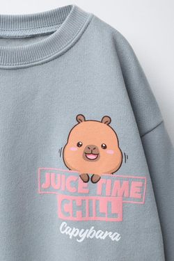 ZARA ТОЛСТОВКА С ПРИНТОМ CAPIBARA CAPYFUN ©, СЕРО-СИНИЙ