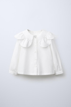 ZARA РУБАШКА ИЗ ПОПЛИНА С ВОРОТНИКОМ, БЕЛЫЙ