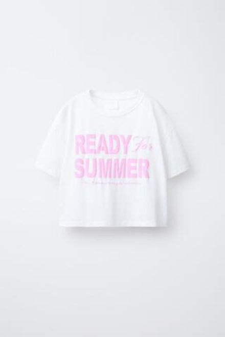 ZARA ФУТБОЛКА С НАДПИСЬЮ, БЕЛЫЙ