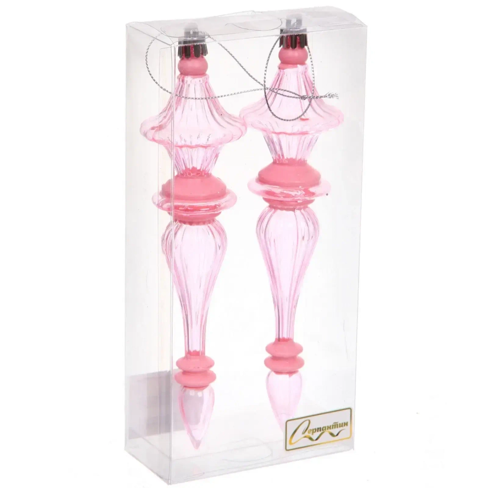 Елочные украшения «Изящные переливы» 4.5*4.5*19 см (набор 2 шт), Розовый