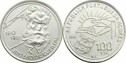 Азорские острова 100 эскудо, 1991 100 лет со дня смерти Антеру де Кентал
