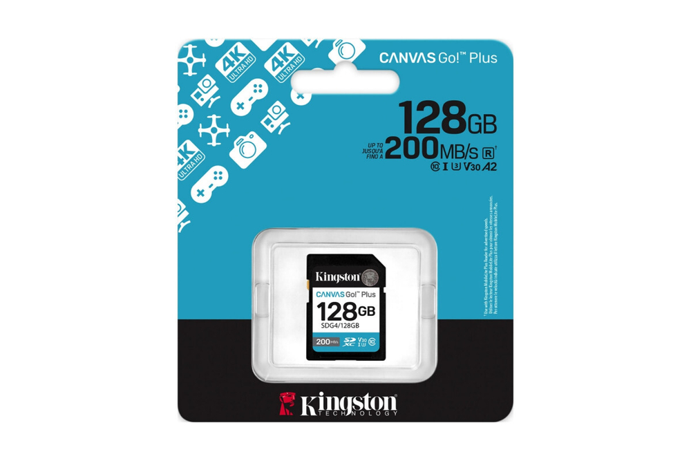 Карта памяти Kingston SDXC Canvas Go Plus Class 10 UHS-I U3 V30 (200/160MB/s) 128GB
