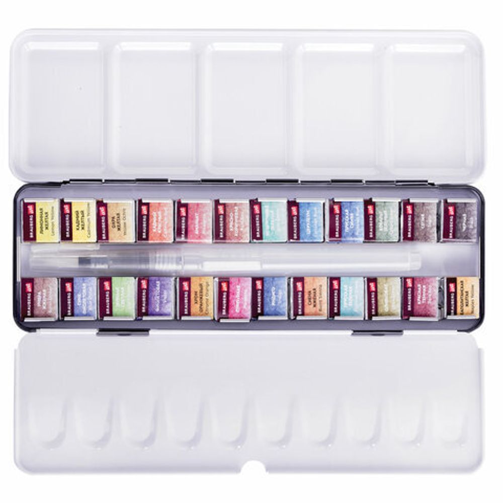 Акварель художественная кюветы НАБОР 24 цвета по 3,5 г, металлический кейс, BRAUBERG ART PREMIERE, 191773