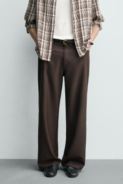 ZARA БРЮКИ STRAIGHT FIT, ШОКОЛАДНЫЙ
