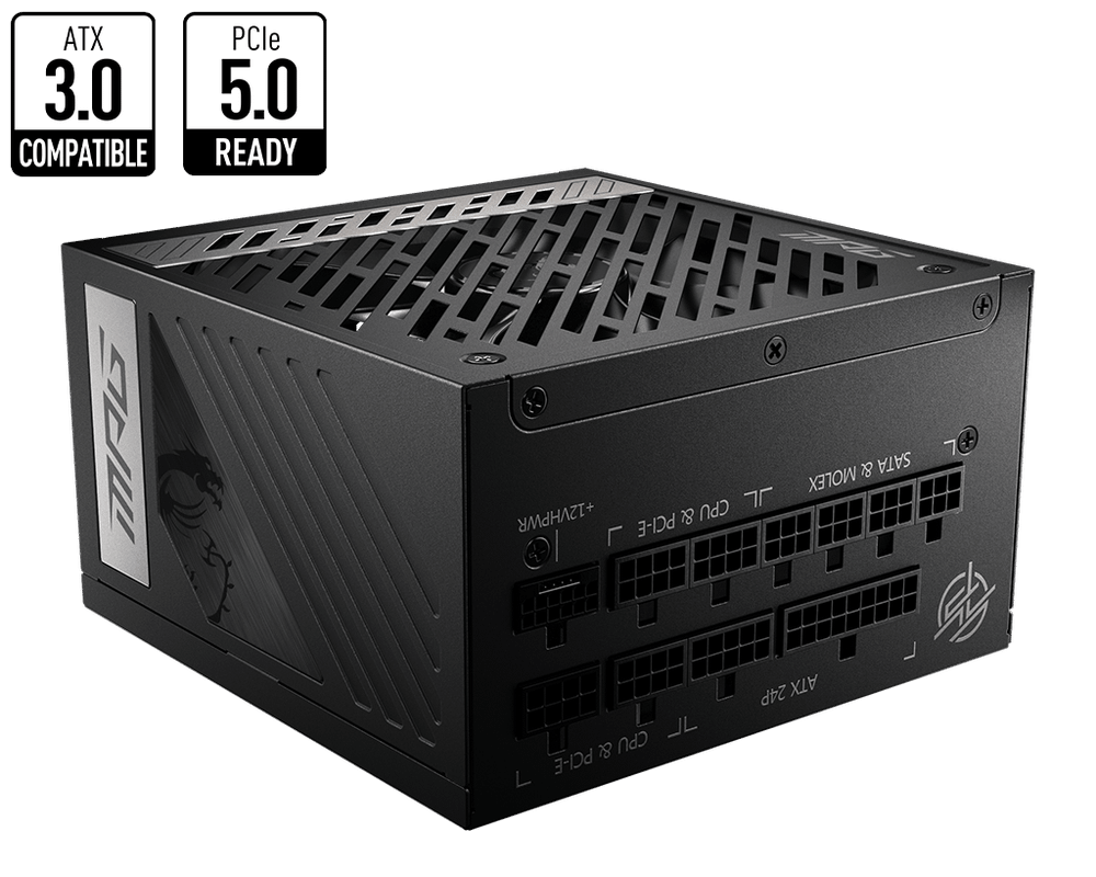 Блок питания MSI 1000W, MPG A1000G PCIE5, Full Modular, ATX, 80+ GOLD, КПД >90%, Fan 135mm, Черный