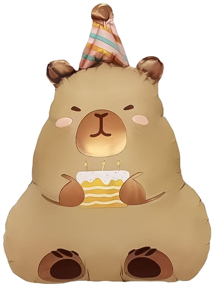 К Шар с клапаном (16''/41 см) Мини-фигура, Капибара с тортиком, 1 шт.