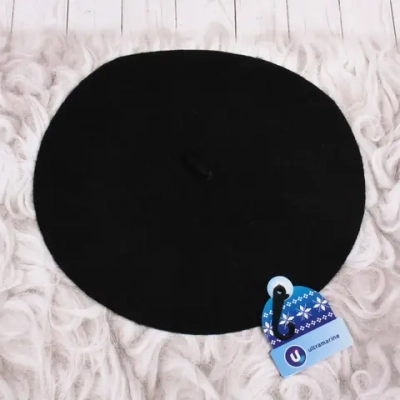 Берет женский из овечьей шерсти «Elegance», цвет черный, р. 58 (лейбл ультрамарин, подвес)