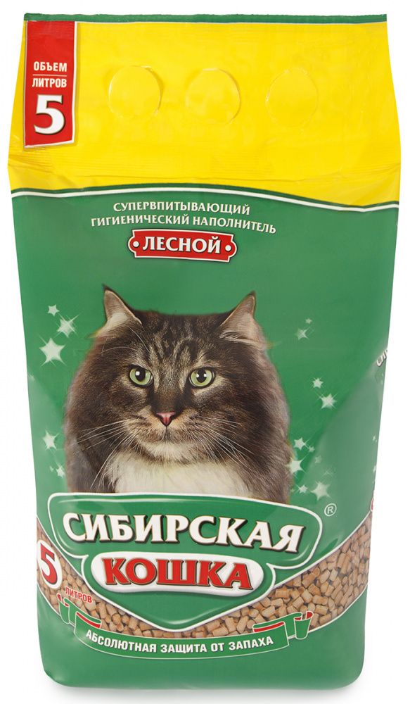 Сибирская кошка Наполнитель ЛЕСНОЙ древ. гранулы 8-10 мм (5 л)